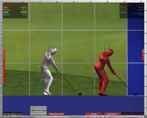 Two robots are attempting a golf shot in 3D environment